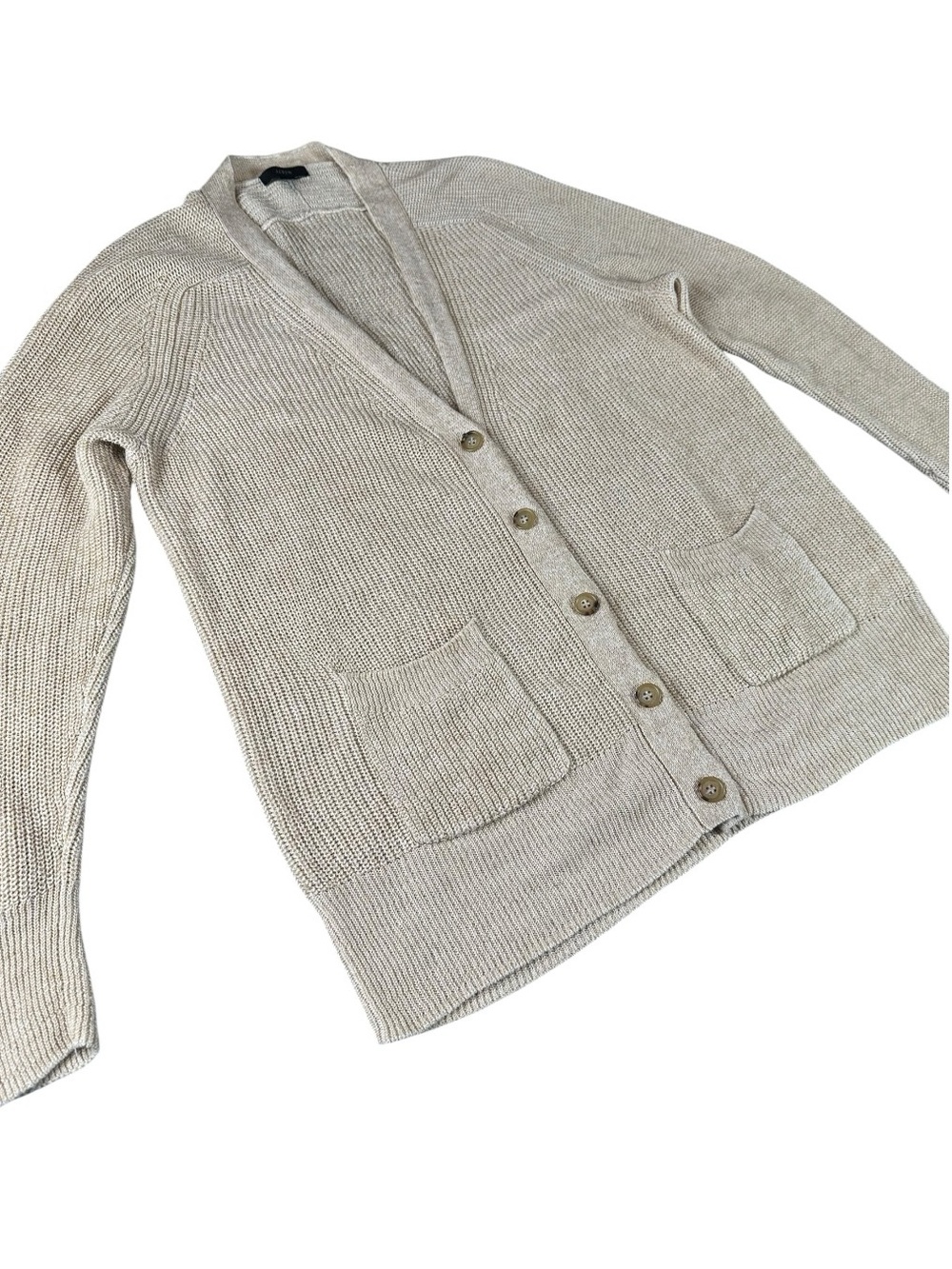 J.Crew Linen Cotton Knit Button Front V-Neck Slouchy Cardigan Tan XL - Picture 2 of 13